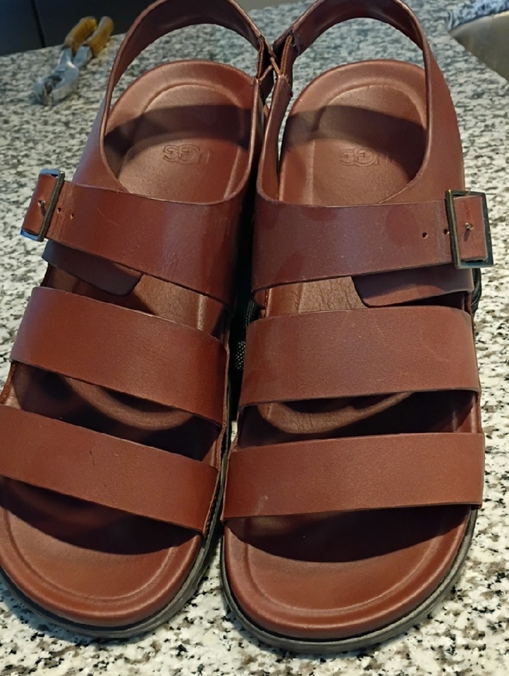 UGG Men's Wainscott Brown Leather Multi-Strap Sandals Size 11